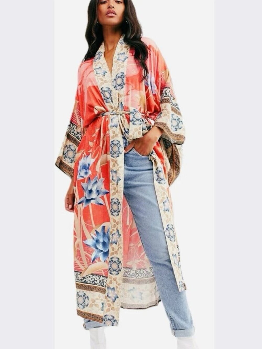 Kimono Duster Cover Up OS(One Size) Boho Art Flowy Festival